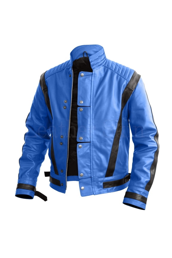 Mens Lambskin Blue Leather Jacket Motorcycle Biker Slim Fit Jacket