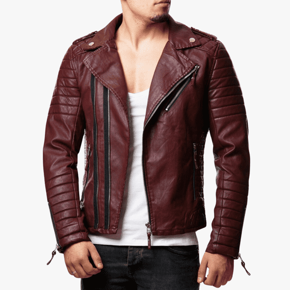Mens Lambskin Burgundy Leather Jacket For Mens Quilted Biker Jacket