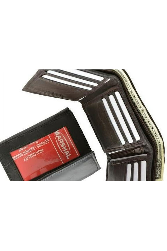 Mens Lambskin Leather Trifold Multi Card Holder Outside ID Window Wallet 1355 (C) Black