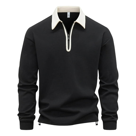 Mens Lapel Fall Clothes, Long Sleeve Shirts for Men Fashion Loose Fit Solid Color Half Zip Up V Neck T-Shirts Big and Tall