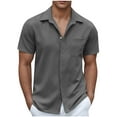 thumbnail image 1 of Mens Lapel Hawaiian Shirt, Short Sleeve Shirts for Men Summer Casual Solid Color Lapel Button Down T-Shirts with Pockets, 1 of 5