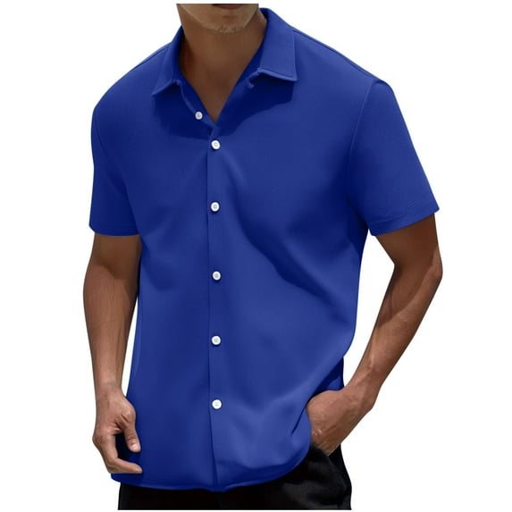Mens Lapel T Shirts, Short Sleeve Shirts for Men Summer Casual Vintage Solid Color Button Down T-Shirts S-2XL
