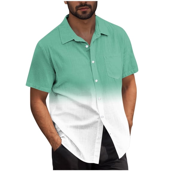 Mens Lapel T-Shirts, Short Sleeve Shirts for Men Summer Fashion Loose Fit Ombre Tie Dye Button Down Hawaiian Shirt Tops