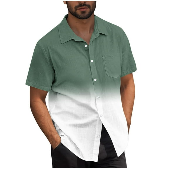 Mens Lapel T-Shirts, Short Sleeve Shirts for Men Summer Fashion Loose Fit Ombre Tie Dye Button Down Hawaiian Shirt Tops