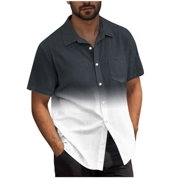 Mens Lapel T-Shirts, Short Sleeve Shirts for Men Summer Fashion Loose Fit Ombre Tie Dye Button Down Hawaiian Shirt Tops