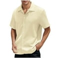 thumbnail image 1 of Mens Lapel T-Shirts, Short Sleeve Shirts for Men Summer Hawaiian Casual Solid Color Button Down Dressy Blouses, 1 of 6