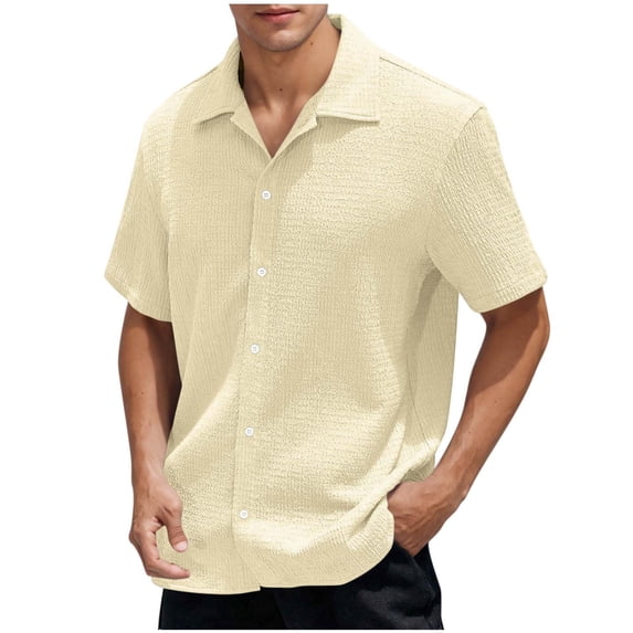 Mens Lapel T-Shirts, Short Sleeve Shirts for Men Summer Hawaiian Casual Solid Color Button Down Dressy Blouses