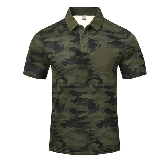 Mens Lapel T-Shirts Summer Outdoor Camo Short Sleeve Polo Shirts Tops Casual Breathable Slim Pull-On Tees for Golf,Tennis,Jogging and Other Sports