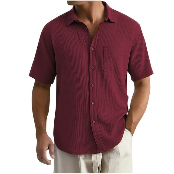 Mens Lapel T-Shirts with Pockets, Short Sleeve Shirts for Men Business Casual Vintage Solid Color Button Down T Shirts Big & Tall Tops S-5XL