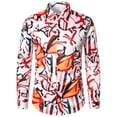 thumbnail image 1 of Mens Lapel Vintage Bottom Shirts Print Button Blouse 2024 Fashion Casual Long Sleeve Tops, 1 of 5