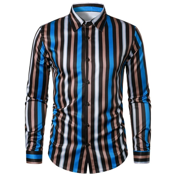 Mens Lapel Vintage Bottom Shirts Print Button Blouse 2024 Fashion Casual Long Sleeve Tops