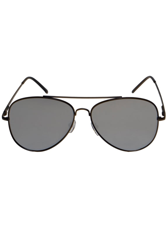 Mens Large Aviator Black Frame Sunglasses Mirror Lens, Mirror Lens