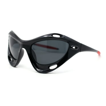 Mens Large Coverage Aerodynamic Vented Thick Plastic Wrap Sport Sunglasses All Black