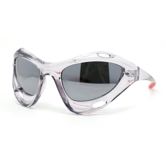 Mens Large Coverage Aerodynamic Vented Thick Plastic Wrap Sport Sunglasses Slate Red - Silver Mirror