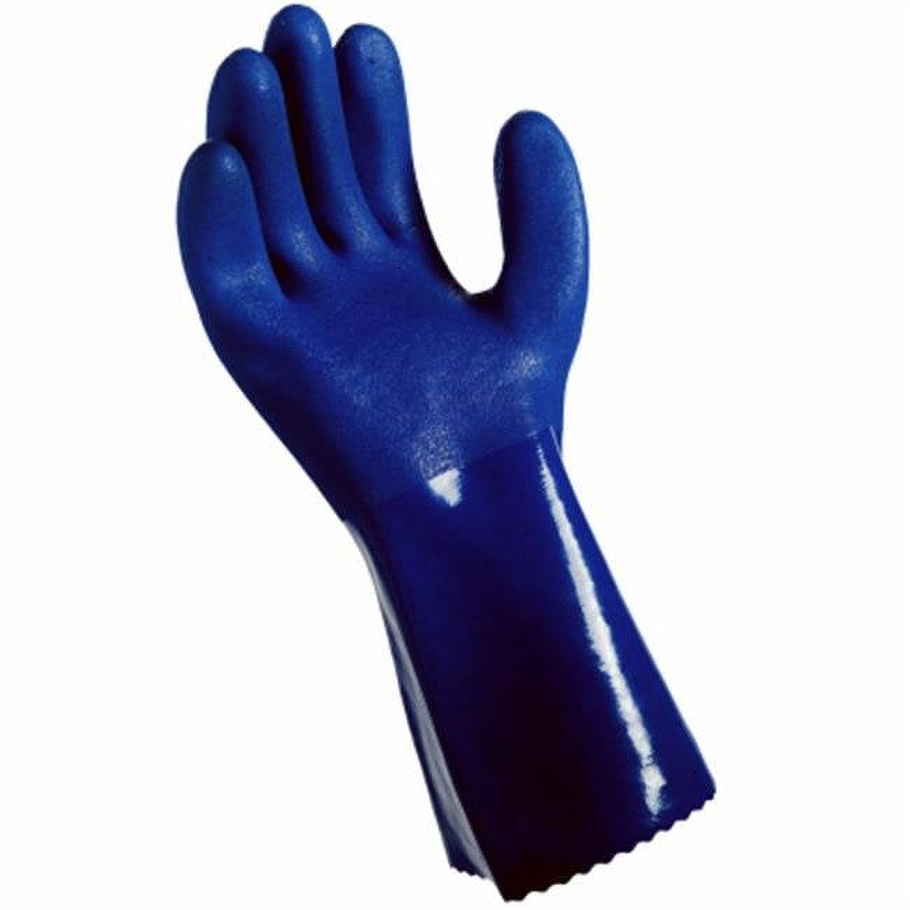 Mens Large Grease Monkey Blue Long Cuff PVC Chemical Gloves
