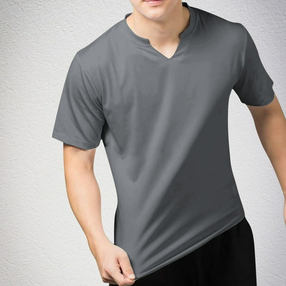 Mens Large Shirts Clearance, Men's Casual And Fashionable Solid Color V Neck Short Sleeved Sports And Fitness Training Top
