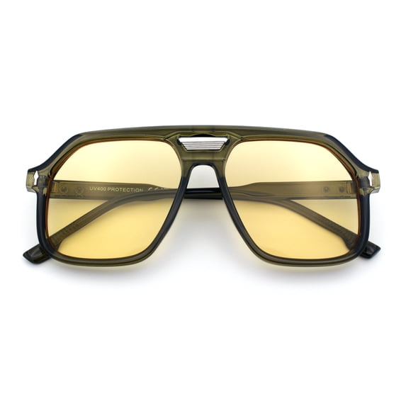 Mens Large Square Aviator Sunglasses Retro Navigator UV400 / Green - Yellow