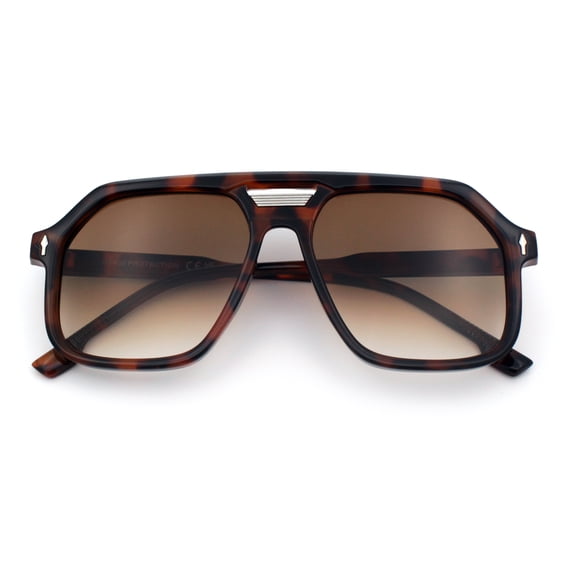 Mens Large Square Aviator Sunglasses Retro Navigator UV400 / Tortoise - Brown