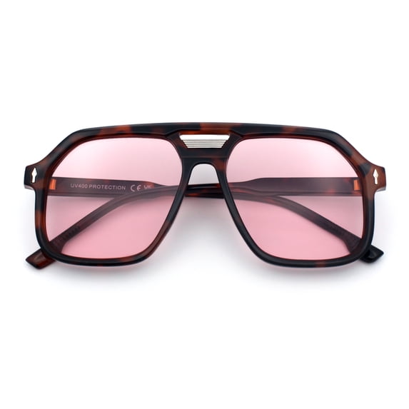 Mens Large Square Aviator Sunglasses Retro Navigator UV400 / Tortoise - Pink