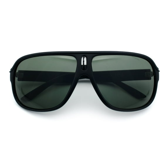 Mens Large Tempered Glass Lens Racer Plastic Manly Sunglasses Matte Black