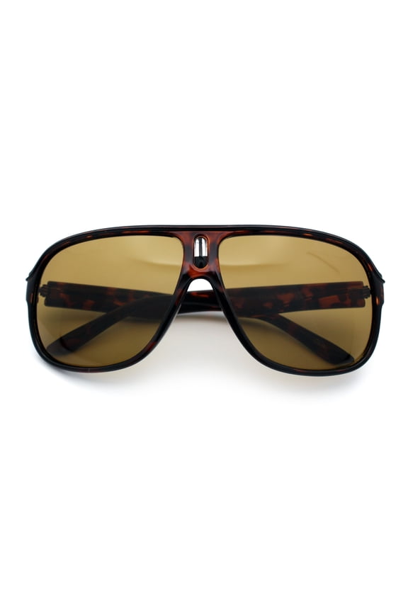 Mens Large Tempered Glass Lens Racer Plastic Manly Sunglasses Tortoise - Brown