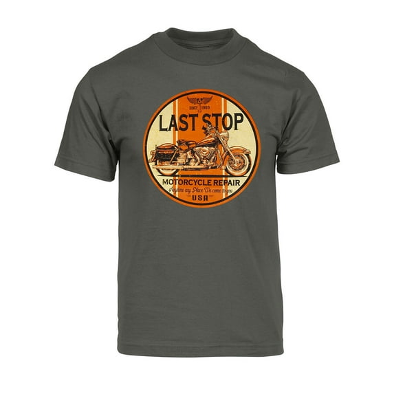 Mens Last Stop Motorcycle Short-Sleeve T-Shirt - Dark Grey - 2X-Large