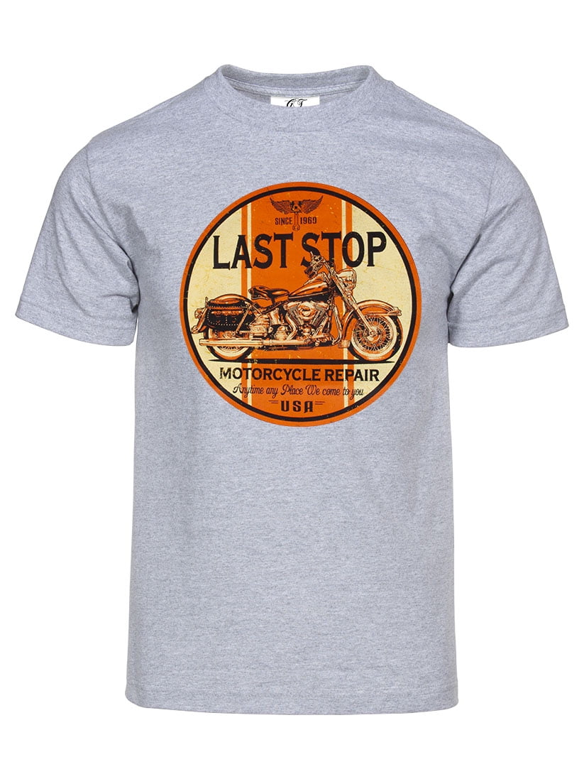 Mens Last Stop Motorcycle Short-Sleeve T-Shirt - Heather