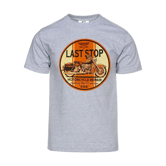 Mens Last Stop Motorcycle Short-Sleeve T-Shirt - Heather Grey - X-Large