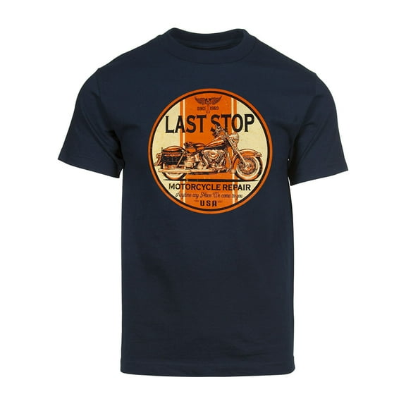 Mens Last Stop Motorcycle Short-Sleeve T-Shirt - Navy - Small