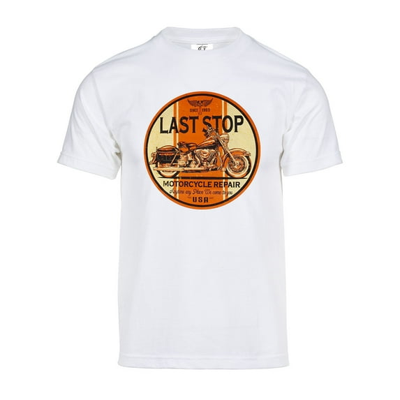 Mens Last Stop Motorcycle Short-Sleeve T-Shirt - White -3X-Large