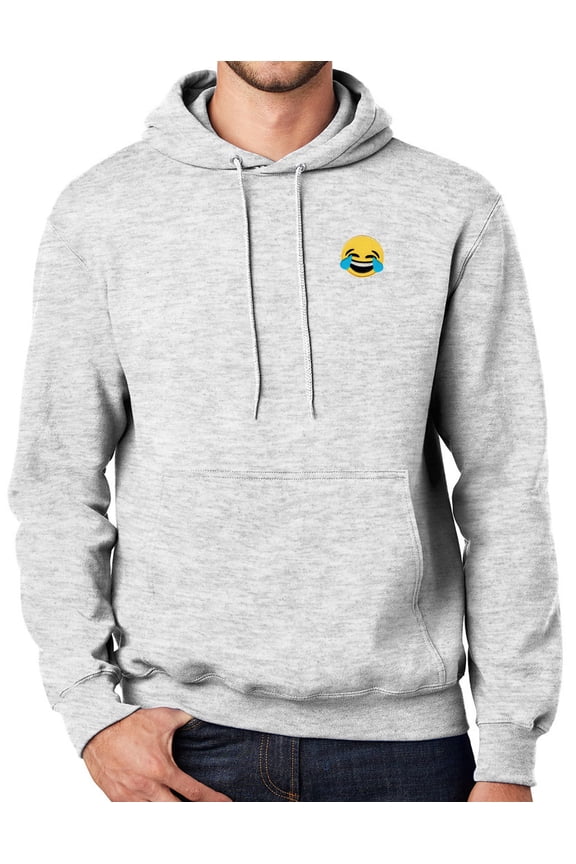 Mens Laughing in Tears Emoji Patch Hoodie Sweatshirt, 4XL-Tall Ash Gray