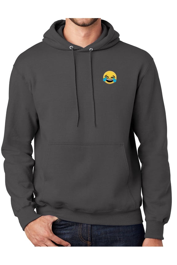 Mens Laughing in Tears Emoji Patch Hoodie Sweatshirt, Large Charcoal Gray