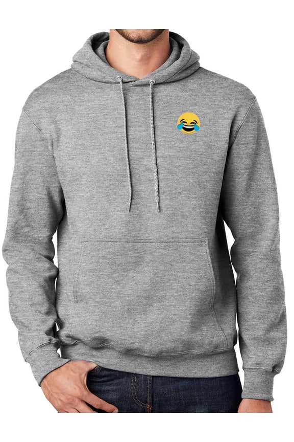 Mens Laughing in Tears Emoji Patch Hoodie Sweatshirt, Medium Athletic Heather Gray