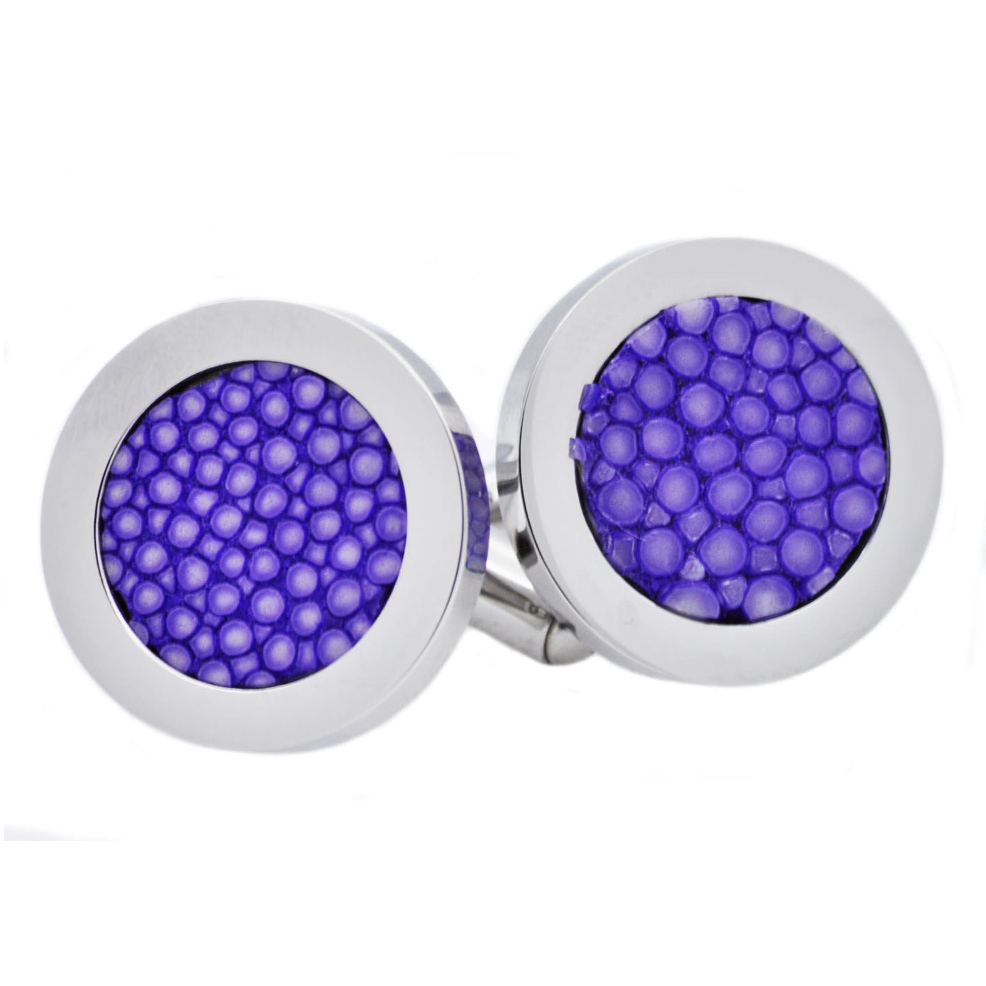 Mens Lavender Stingray Leather Stainless Steel Cuff Links