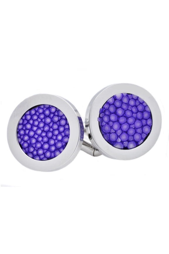 Mens Lavender Stingray Leather Stainless Steel Cuff Links