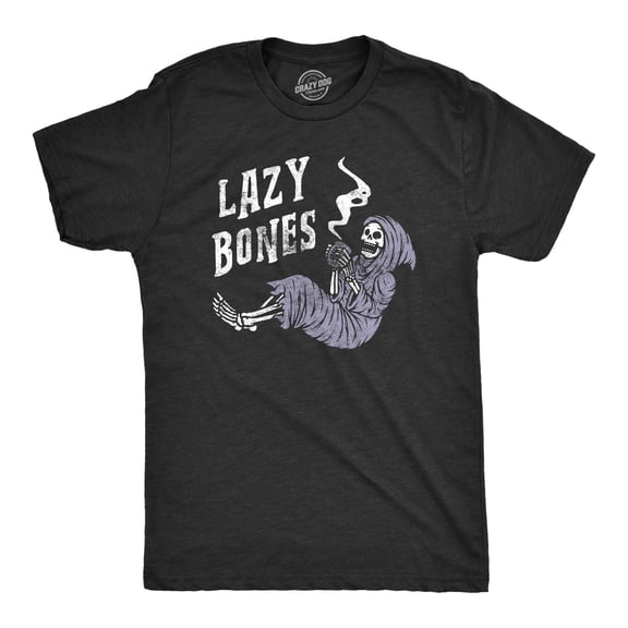 Mens Lazy Bones T shirt Funny Relaxing Spooky Halloween Skeleton Tee for Guys Graphic Tees