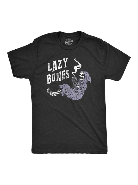 Mens Lazy Bones T shirt Funny Relaxing Spooky Halloween Skeleton Tee for Guys Graphic Tees