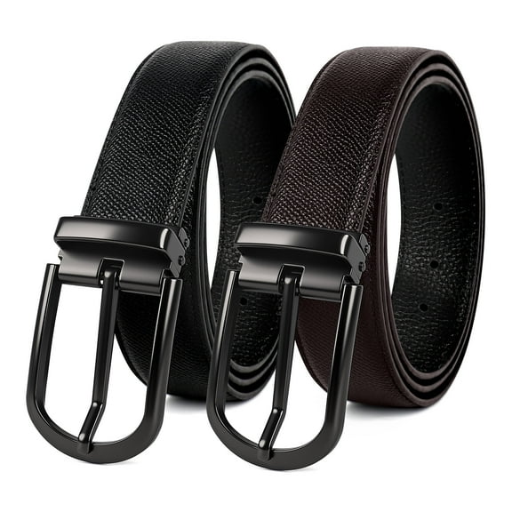 2 Pack Mens Belts Leather Belt with Alloy Single Prong Buckle 1 1/2" width Casual Work Dress Belt for Men, X25022 X25023