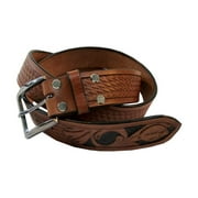 Mens Leather Belt Basket Weave Floral Belts Western Cowboy Casual Work Wear