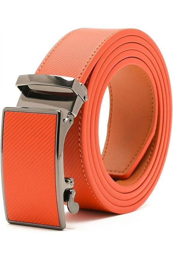 Mens Leather Belt No Holes Ratchet Belt Automatic Buckle Adjustable