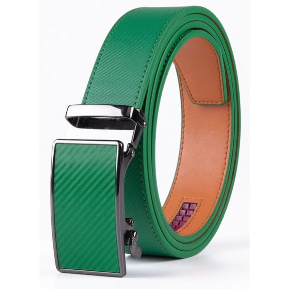 Mens Leather Belt No Holes Ratchet Belt Automatic Buckle Adjustable