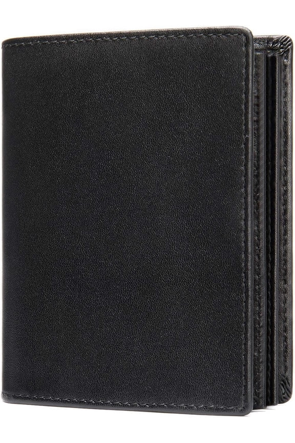 Mens Leather Bifold RFID Vertical Wallet Capacity Card Holder with 16 Slots and ID Window
