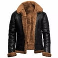 thumbnail image 1 of Mens Leather Bomber Jacket Full Zipper Fleece Lined Aviator Flying Jacket Fashion Sheepskin Vintage Winter Cardigan Jacket, 1 of 2
