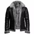 thumbnail image 1 of Mens Leather Bomber Jacket Full Zipper Fleece Lined Aviator Flying Jacket Fashion Sheepskin Vintage Winter Cardigan Jacket, 1 of 2