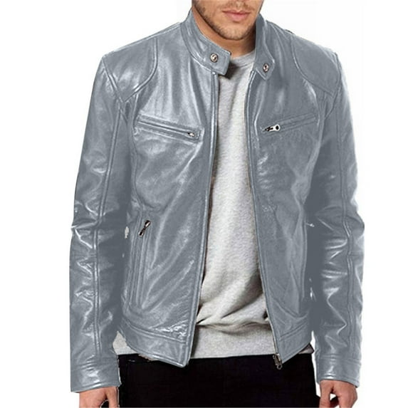 Mens Leather Bomber Jackets Clearance Sale,Men Faux Leather Jacket,Leather Motorcycle Jacket Vintage Stand Collar Biker Zip Leather Jacket Slim Fit