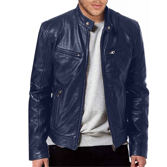 Mens Leather Bomber Jackets Clearance Sale,Men Faux Leather Jacket,Leather Motorcycle Jacket Vintage Stand Collar Biker Zip Leather Jacket Slim Fit