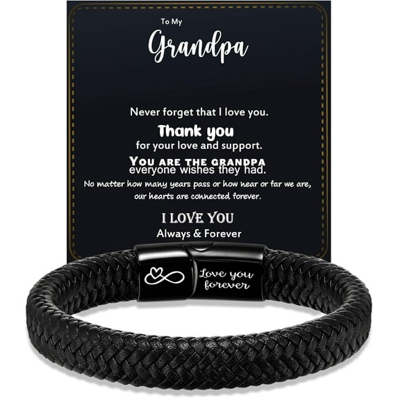 Mens Leather Bracelet I Love You Gifts for Him Men Bracelet Anniversary Fathers Day Birthday Gifts for Dad 2025 Graduation Gifts for Him Husband Boyfriend Son Godson Infinity Engraved Jewelry