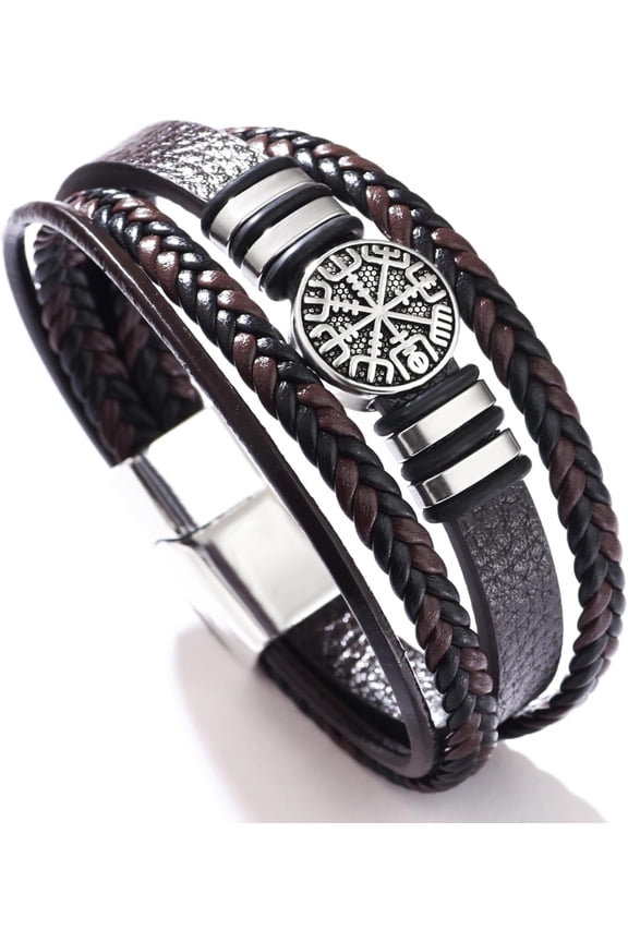 Mens Leather Bracelet Multi-Layer Braided Leather Bracelet for Men Gift
