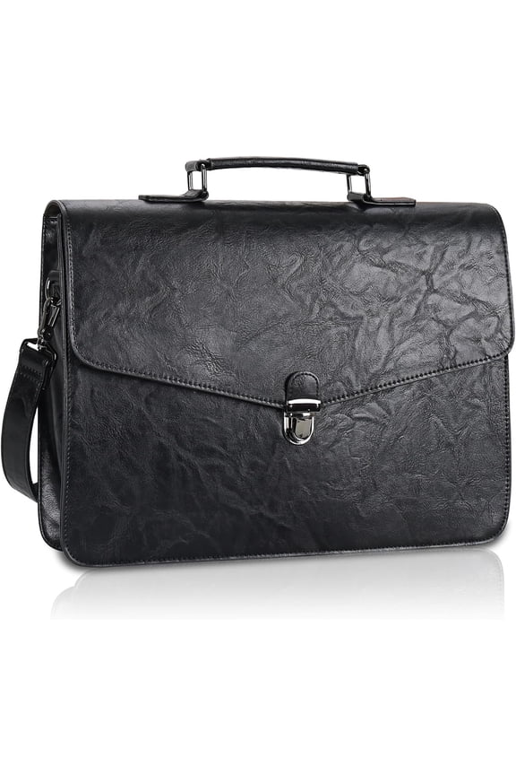 Mens Leather Briefcase 15.6 Inch Laptop Messenger Bag, Professional Computer  Bag Office Satchel for Work Business, Black