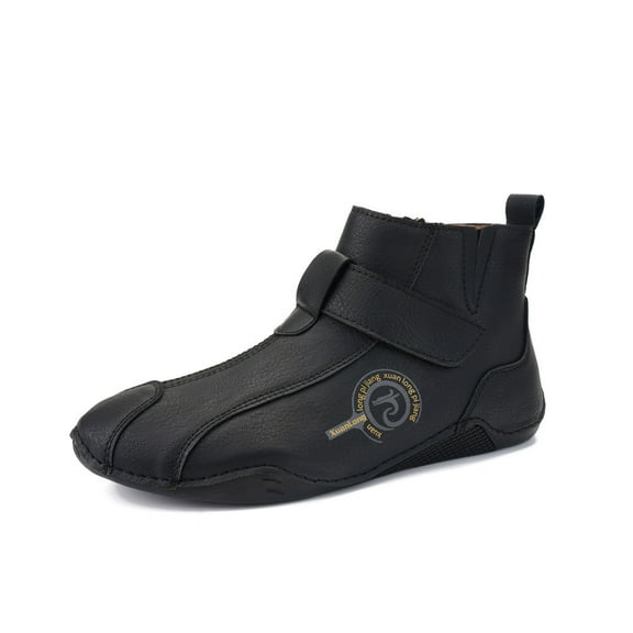 Mens Leather Casual Boots Non-slip Lightweight Breathable Driving Boots Outdoor Hiking Sports Flat Ankle Boots Black 8.5 US